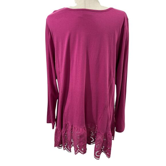 LOGO by Lori Goldstein Cotton Modal Tunic with Eyelet Ruffle Size 1X Pink EUC - Picture 5 of 5